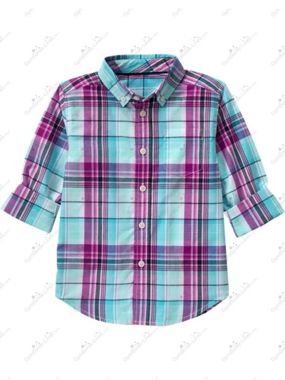 Gymboree Boys ‘Family Brunch’ Magenta and Turquoise Plaid Shirt Size M (7-8)